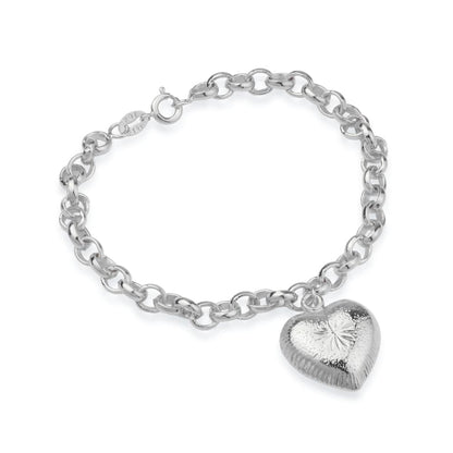 Pulseira Lilith Allure Prateada Elo Português com Coração / Lilith Allure Silver Elo Portugues Bracelet with Heart Charm