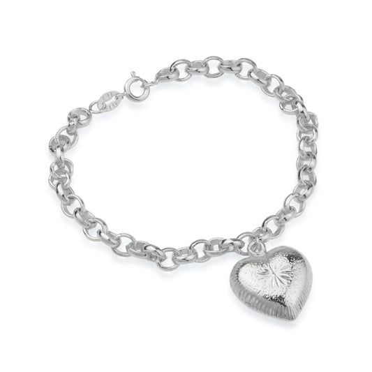 Pulseira Lilith Allure Prateada Elo Português com Coração / Lilith Allure Silver Elo Portugues Bracelet with Heart Charm