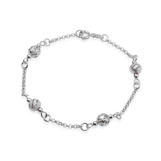 Pulseira Lilith Allure Prateada Elo Português com Esferas / Lilith Allure Silver Elo Portugues Bracelet with Spheres