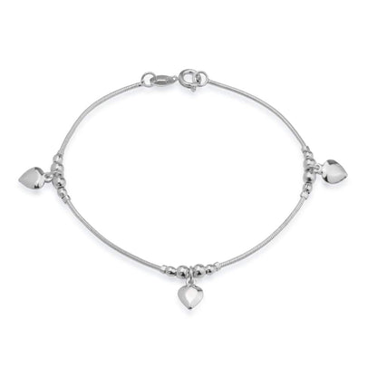 Pulseira Lilith Allure Prateada Lisa com 3 Pingentes de Coração / Lilith Allure Plain Silver Bracelet with 3 Heart Charms