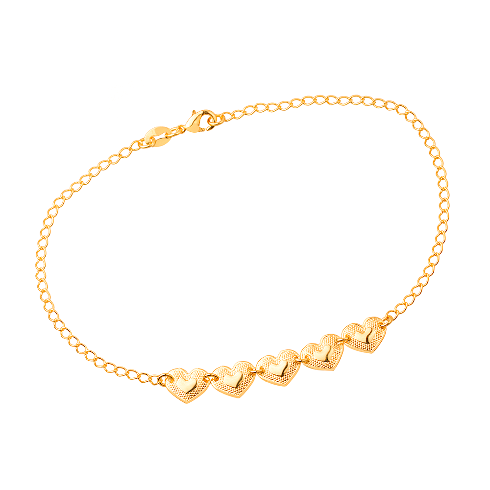 Tornozeleira Lilith Allure Dourada 5 Corações / Lilith Allure Gold-Plated Anklet featuring Five Heart Charms