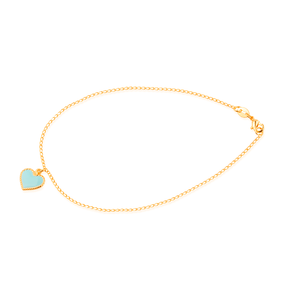 Tornozeleira Lilith Allure Dourada De Coração Azul / Lilith Allure Gold-Plated Anklet featuring a Blue Heart Charm