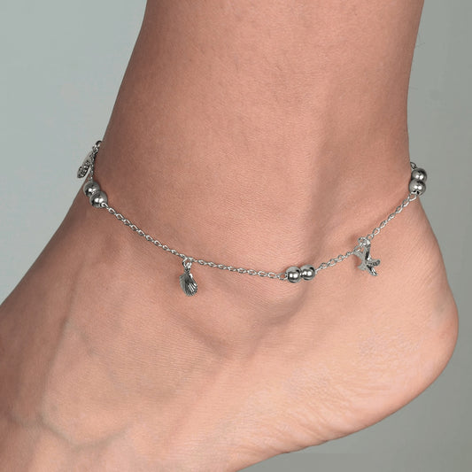 Tornozeleira Lilith Allure Prateada Fundo do Mar e Pérolas / Lilith Allure Silver Anklet Sea Bottom and Pearls