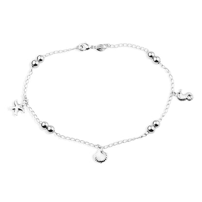 Tornozeleira Lilith Allure Prateada Fundo do Mar e Pérolas / Lilith Allure Silver Anklet Sea Bottom and Pearls